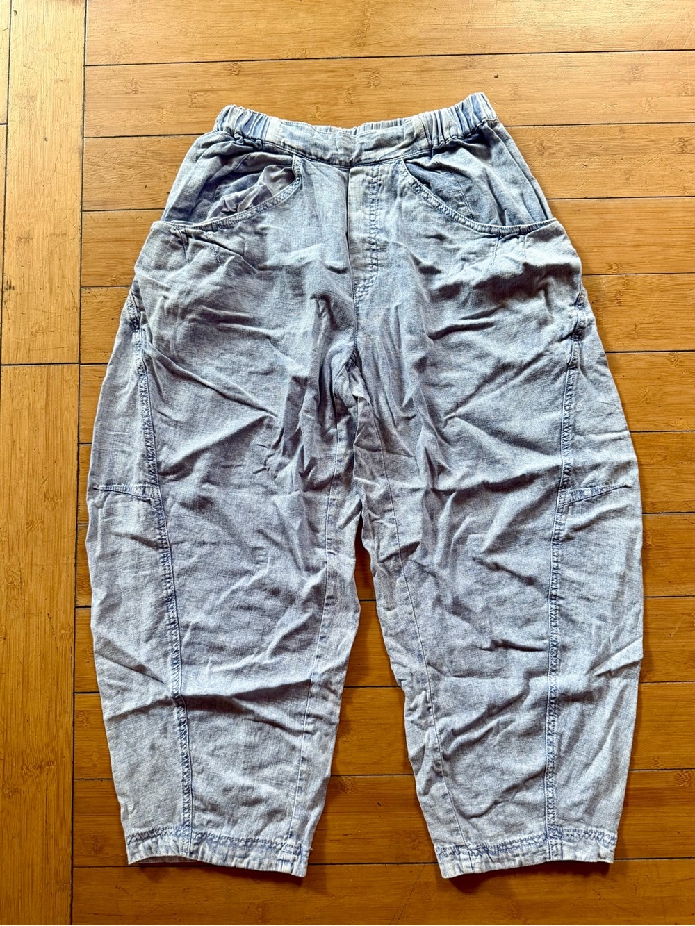 Free People Washed Light Blue Linen Pants